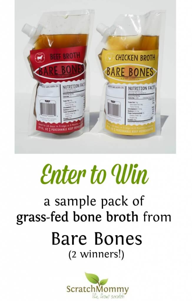 We're giving away 2 sample packs of grass-fed bone broth from Bare Bones Broth over at Scratch Mommy. Enter to win this nutrient-rich health food.