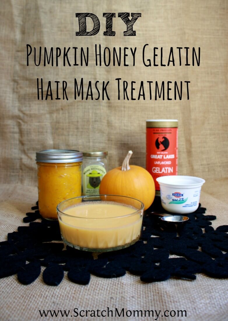Scratch Mommy brings you another all natural beauty product to make at home. This DIY Pumpkin Honey Gelatin Hair Mask Treatment is great for dry hair.