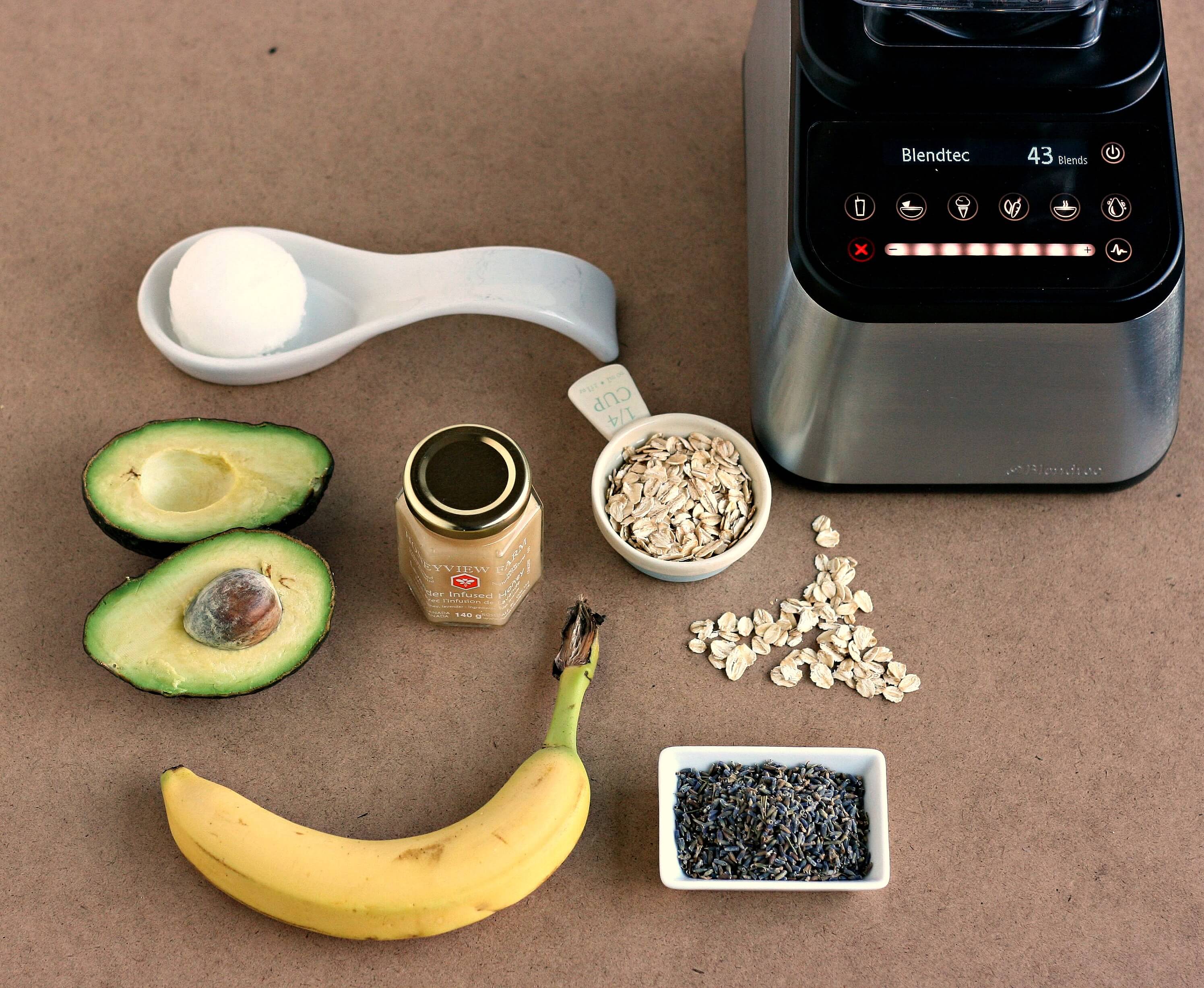 This Easy DIY Blender Face Mask leaves you with radiant moisturized skin. Contains Avocado, avocado seed, honey, oatmeal, banana and lavender.