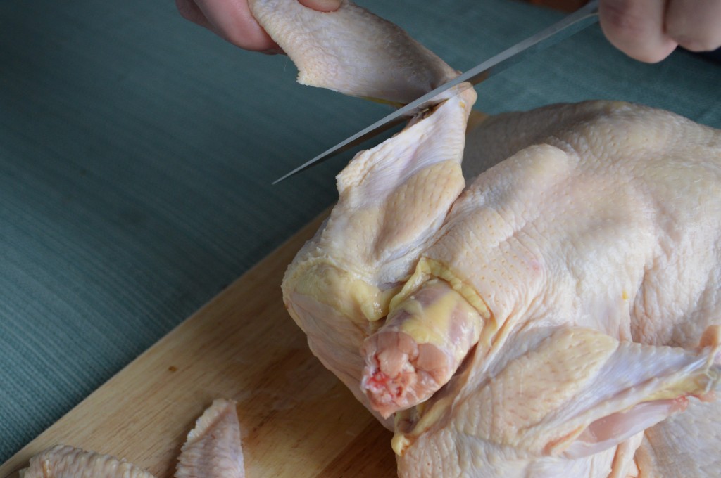 It's so much more economical to break down one bird versus buying chicken pieces. Learn how to break down a whole chicken into pieces here.